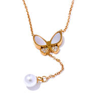 Collier Papillon Exquis en Coquillage Naturel et Zircon avec Perles d'Imitation, Pendentif Tendance en Acier Inoxydable, Bijou 2026