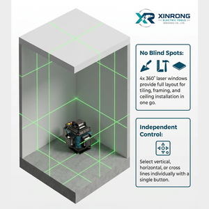 Niveau <span class=keywords><strong>laser</strong></span> vert XINRONG 4D 12/16 lignes, auto-nivelant 360° °   <span class=keywords><strong>Laser</strong></span> à lignes croisées <span class=keywords><strong>avec</strong></span> trépied et étui - Product Image 3