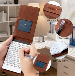 Carnet de notes personnalisé de format poche 8,7x13,7 cm avec couverture en cuir, bloc-notes avec papier inséré, carnet portable en PU avec porte-stylo sur la couverture - Product Image 2