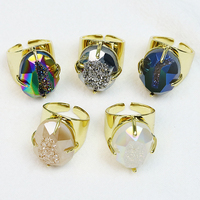 2022 Neuer 18 Karat vergoldeter Messing ring Edelstein ring Geode Druzy Facettierter Edelstein ring