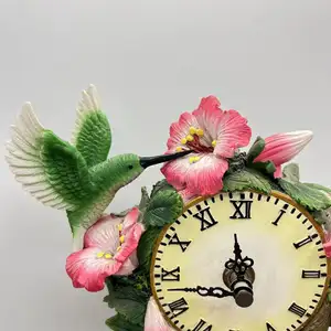 Resina trompeta flor colibrí reloj Decoración