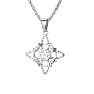 Collier unisexe en acier inoxydable 316L avec pentagramme, nœud de sorcière, pendentif de protection pentacle païen Wiccan, bijoux nœud celtique - Product Image 1