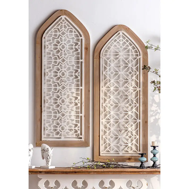 Paneles de pared de madera tallada para decoración del hogar, accesorio decorativo de Mdf para colgar, rústico, granja, arco blanco antiguo