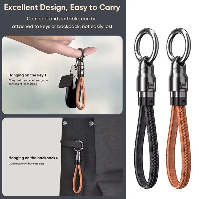 New Design Personalised 5A Fast Charging Cable PD240W C-C USB Cable Straps Braid Leather Data Cables Keychain Lanyards for IOS