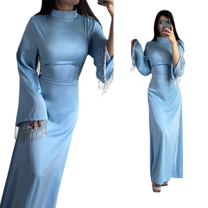 Vestido Largo de Fiesta Plisado de Cintura Alta con Cuello Redondo y Manga Murciélago, Elegante y Sexy con Bolsillos y Espalda Descubierta para Mujer - Product Image 1