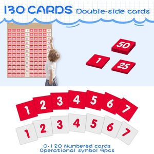 Tabla de bolsillos con cientos de espacios y 120 tarjetas numéricas, tablero de matemáticas de plástico de doble cara para aprendizaje en el aula - Product Image 3
