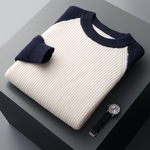 Maglione in Cashmere Autunno-Inverno da Uomo, Collo Tondo, Spesso, a Contrasto, Ampio, Casual, Business, in Lana Lavorata a <span class=keywords><strong>Maglia</strong></span> - Product Image 1