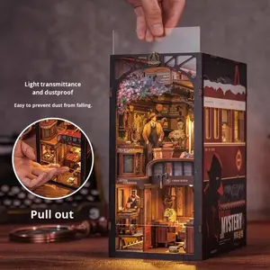 Serre-livres en bois fait main, modèle <span class=keywords><strong>de</strong></span> scène <span class=keywords><strong>de</strong></span> maison miniature DIY, blocs <span class=keywords><strong>de</strong></span> construction à assembler, jouet puzzle en boîte - Product Image 3