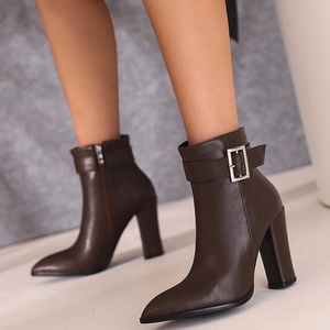 Retro Plus Size 48 Women Ankle Short <b>Boots</b> Metal Buckle Block Heels Shoes Pointy Toe Shoes Pumps Wide Fit for Big Feet Ladies - Product Image 4