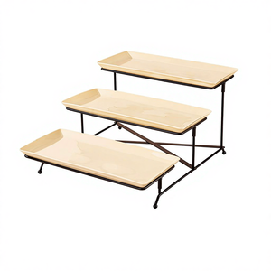Set Piring Kue Kering Bertingkat 3 dari Keramik Kuning dengan Rak Logam Hitam yang Dapat Dilipat untuk Meja <span class=keywords><strong>Dessert</strong></span> - Product Image 1