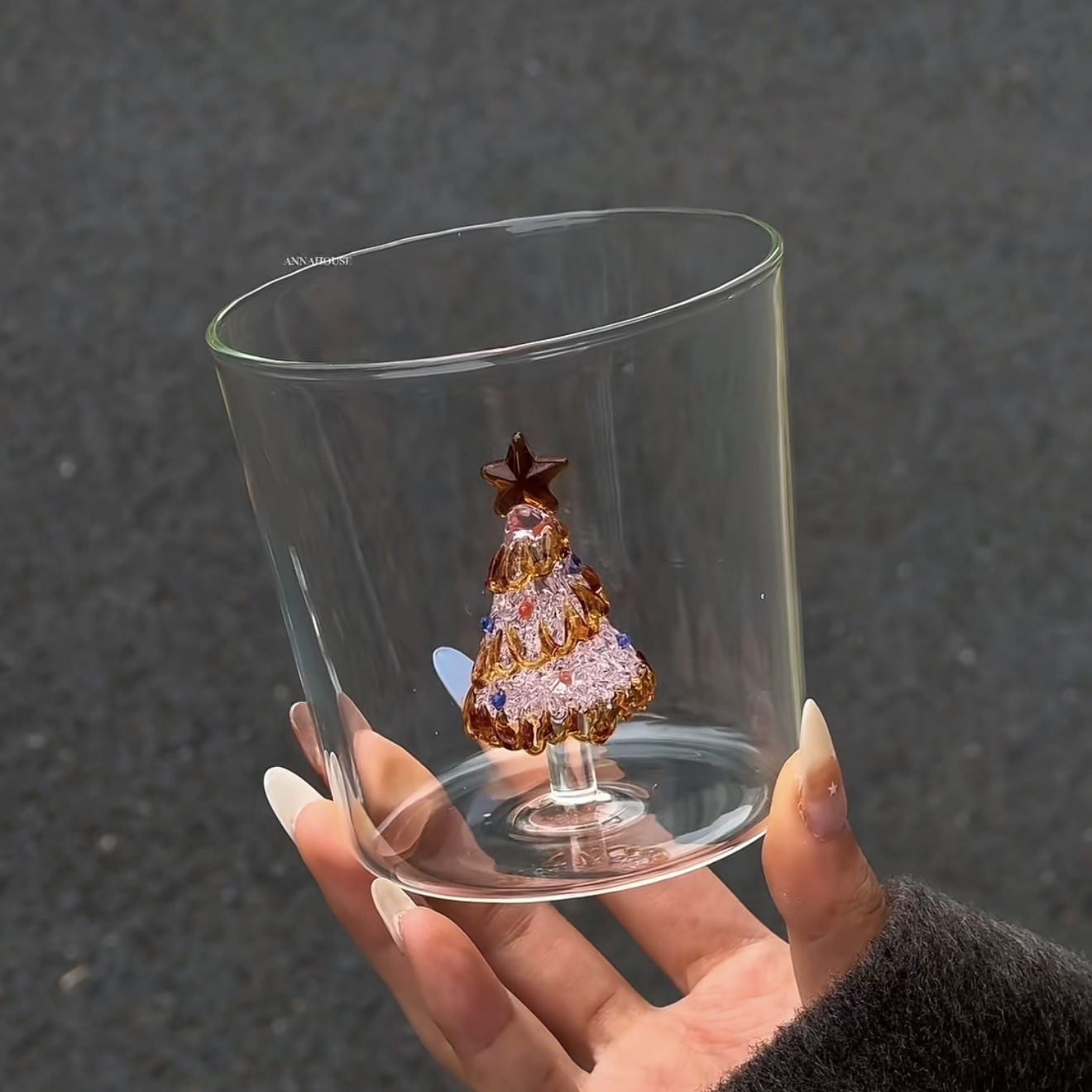 Transparent - Sapin de Noël doré à une tasse rose
