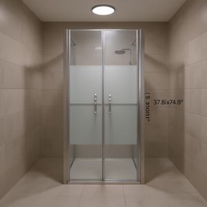 Puerta de Ducha Semi-Transparente de 37.8x74.8 Pulgadas, Corredera con Marco, Vidrio Templado, Acero Inoxidable, Diseño Contemporáneo - Product Image 2