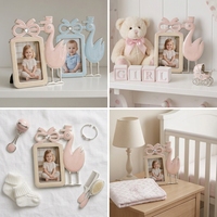 Marco de Fotos de Aleación de Zinc Esmaltado Rosa 2x3 con Diseño de Cigüeña para Bebé, Regalo para Recién Nacidos, Fabricación OEM