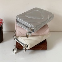 Dompet Akordion 5 Warna untuk Wanita, Bahan Kulit PU, Banyak Slot Kartu, Dompet Koin Mini, Lucu dengan Ritsleting Berbentuk Hati, Portabel