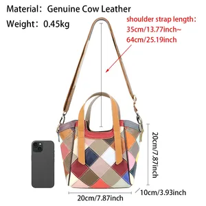 AndoBag Sacs à poignée supérieure en cuir véritable, sac à bandoulière à carreaux de couleur, sac à main décontracté à la mode <span class=keywords><strong>1822</strong></span> - Product Image 2