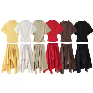 MYST&ZA Abbigliamento Donna Primavera 2026 Nuova Moda Semplice <span class=keywords><strong>Top</strong></span> a <span class=keywords><strong>Collo</strong></span> <span class=keywords><strong>Alto</strong></span> <span class=keywords><strong>con</strong></span> Maniche Corte e Drappeggio 1165020 1165021 - Product Image 1