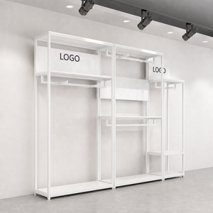 Étagères de présentation de vêtements en acier inoxydable doré sur mesure, 2 niveaux, sur pied, pour boutiques - Product Image 5