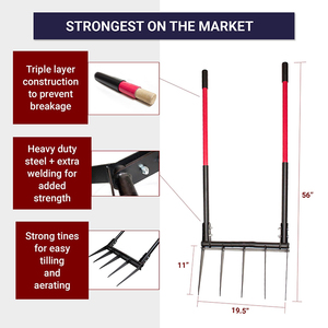 Fourche à paillis JH-Mech à 5 dents, conception compacte réduisant la fatigue manuelle, 56 po x 19,5 po, en acier, pour sol <span class=keywords><strong>dur</strong></span> - Product Image 2