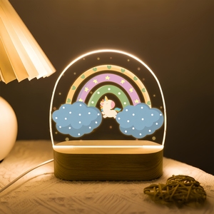Customized Visual Warmth 3D Wooden Base Square Laser-Engraved Acrylic Board LED <b>Table</b> Lamp with Modern Design Dimmable USB Power - Product Image 4