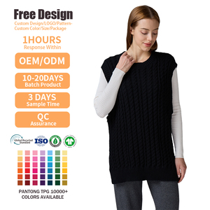 Chaleco de Punto Personalizado para Mujer, Sin Mangas, Cuello Redondo, Tejido de Algodón, para Invierno - Product Image 2