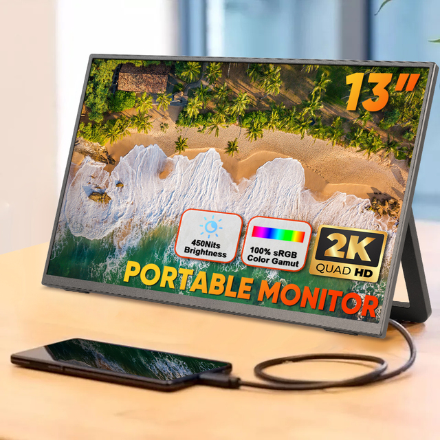 Hot Sale 13.3 14 15.6 Inch 2K 2560*1600 IPS Panel Screen 100%SRGB Gaming Display 400 Nits Portable Monitor for Laptop Mobile