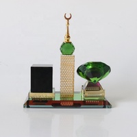 Horloge de la Tour de la Mecque en cristal islamique avec modèle de la Kaaba et horloge en diamant vert pour souvenirs de mariage et cadeaux