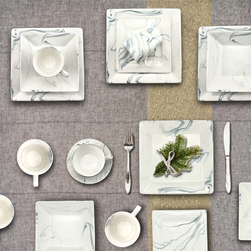 Mable 16 pcs en céramique ensembles de dîner de luxe prix de la vaisselle grès carré forme assiettes cuisine vaisselle vaisselle