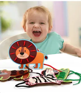 Jouets éducatifs Montessori en bois laçage en bois et motifs bloc jouets de filetage d'animaux pour bébé enfants