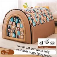 Grand lit confortable et portable pour chat et chien, utilisable toute l'année en extérieur, avec coussin amovible et lavable, style maison de dessin animé, accessoire d'enclos
