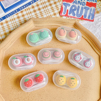 Dessin animé fruits frais stéréo lentille de Contact cadeau compagnon boîte double étui de soins belle pêche Portable Durable avec petite pince à épiler