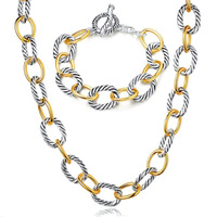 Ensemble collier et bracelet en acier inoxydable pour femme, inspiré des créateurs de mode, style antique, torsadé, tressé, fil de câble, vintage, Saint-Valentin
