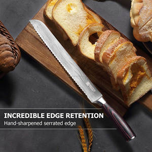 Profesional 10 pulgadas Damasco Acero inoxidable Chef carne jamón pan cuchillo con mango de madera Pakka cocina rebanar jamón <span class=keywords><strong>cuchillos</strong></span> - Product Image 6