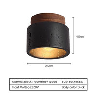 Plafonnier moderne en pierre noire avec dessus en bois, lampe décorative d'intérieur