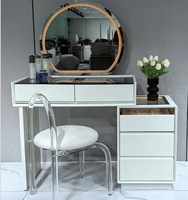 Coiffeuse moderne minimaliste en bois blanc avec éclairage HD et tiroirs, idéale pour chambre, hôtel, appartement élégant