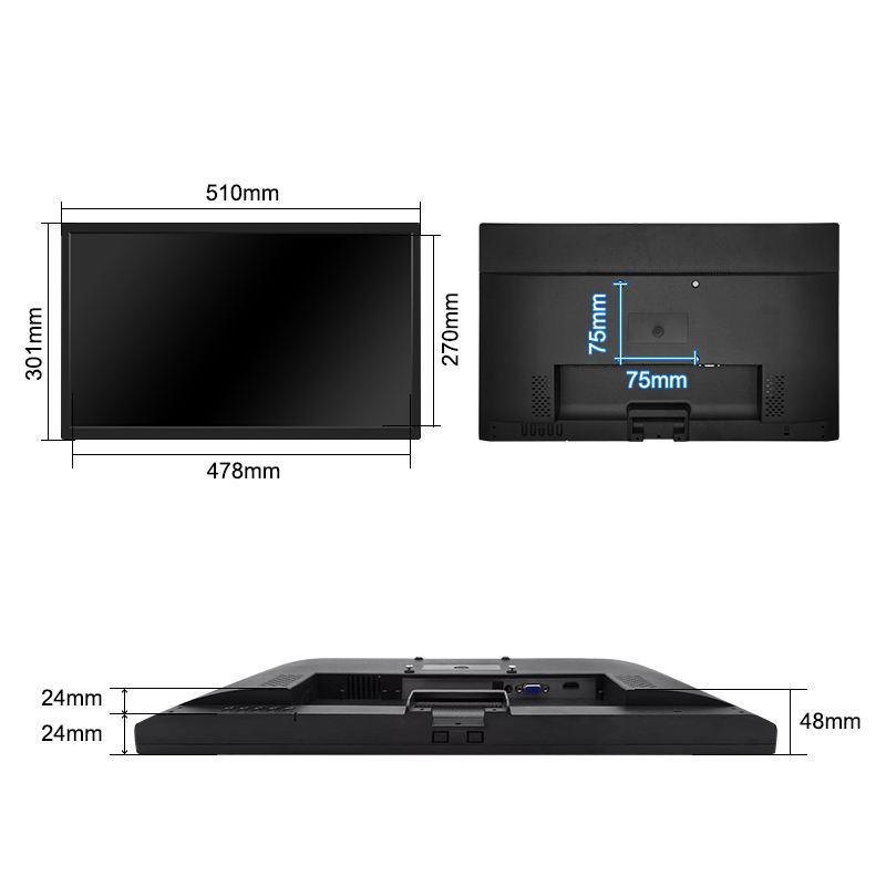 New 21.5" Wide Screen Full HD LCD LED Monitor with Wall Mount/ Desktop Stand Industrial Grade for Business Use