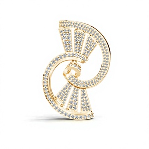 Aarinya Art Deco Lab-Grown Brilliant Cut Diamond Pave Setting Geometric Vortex Fan Swirl Motif 14K Gold Unisex Wedding <b>Brooch</b> - Product Image 1