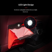 Boîte de rangement suspendue pour siège de voiture en cuir PU avec organisateur pliable caché, lumière LED multifonction, sacs poubelles - Noir