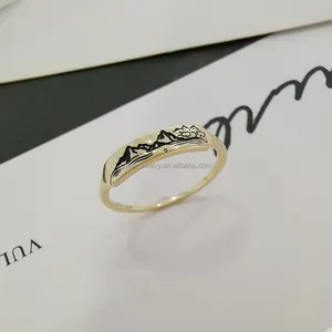 Custom Ring AU585 14k Real Yellow Gold Personality Engraved Finger Ring Wholesale Women Jewelry Gift Good Quality