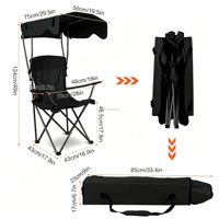 Chaise de camping pliante portable avec auvent renforcé, siège large confortable, porte-gobelet et poche latérale - Cadre en acier allié pour repas en plein air et parc