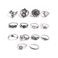 Aksesoris Fashion Terbaru Set Cincin 14 Buah Motif Langit, Tetesan Air, Bunga, dan Matahari