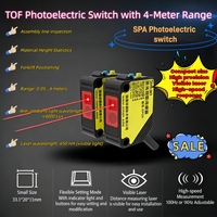 Capteur photoélectrique TOF de distance, portée 4m, haute précision, 40mm, 100-1000Hz réglable, mini capteur, protection IP65, DC9-35V