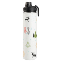 Bouteille de sport en acier inoxydable isolée sous vide de Noël-Technologie à double couvercle, bouteille d'eau de sport de grande capacité de 32oz avec couvercle