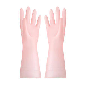 PVC Kitchen Gloves Pink 32cm Thickening Waterproof Dishwashing Cooking Gloves Solid Color Non Slip Household Gloves - Product Image 1
