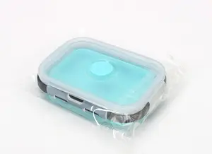 Bpa Free Silicone Louça Crianças Dobrável Bento Lunch Box Recipiente De Armazenamento De Alimentos Conjunto com Tampa