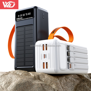New Large Capacity <strong>Solar</strong> Power Bank 50000mAh Built-in 4 Cables <strong>Battery</strong> <strong>Charger</strong> 50000 Mah Wires Powerbank <strong>With</strong> 4 LED Light