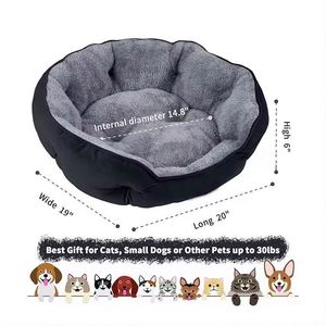 Échantillon gratuit de lit pour chien rond en peluche noire douce, de luxe, de haute qualité, populaire et très vendu, nouvelle arrivée. - Product Image 5