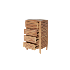 Cette élégante commode à lattes, dotée de quatre tiroirs, allie durabilité intemporelle et design élégant pour une solution de rangement. - Product Image 1