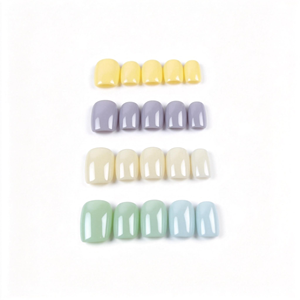 Ongles carrés courts faits à la main à pression, couleurs macaron minimalistes, finition gelée ultra-brillante, pour usage quotidien, vente en gros - Product Image 2