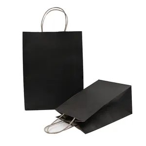 Sac en papier fabriqué en Indonésie boutique de vente au détail emballage cadeau petit sac en papier noir imprimé personnalisé avec votre propre logo