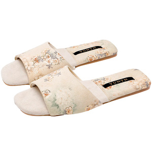 Pantuflas de Lino con Plataforma y Suela Gruesa para Verano, con Diseño Floral, Antideslizantes, Ligeras, para Mujer, para el Hogar - Product Image 1
